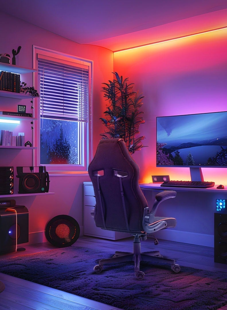 porodo Gaming Chair with Fabric Covered Cushion and Class 3 Gas Lift 100mm / Breathable Fabric /Adjustable Armrest / Lumbar Pillow / Comfortable & Durable / Ergonomic Gaming Chair - Black - Image 2